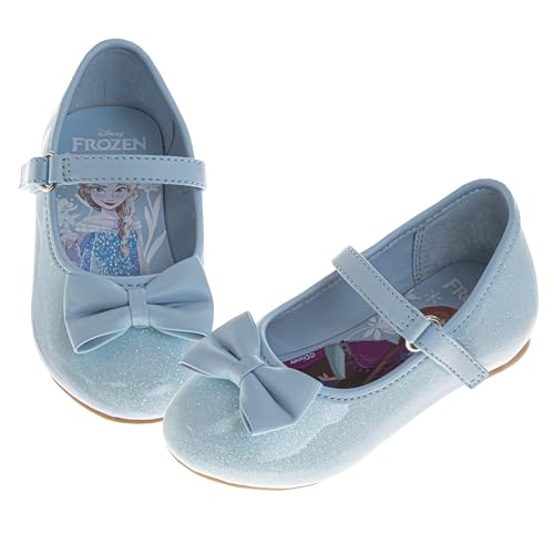 Frozen Maryjane Flats for Girls - Anna and Elsa Flat Mary Jane Slipon Dress Shoes - Blue (Size 10 Toddler)