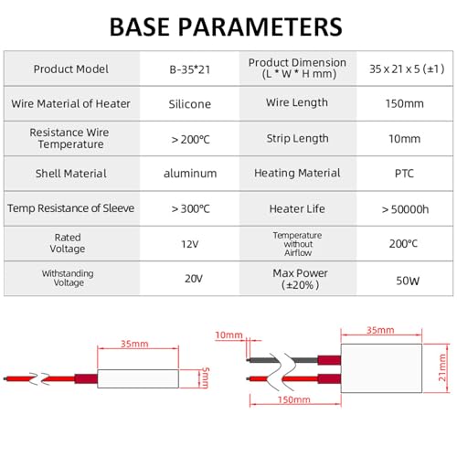 2PCS PTC Heating Element AC/DC 12V 200 Degree Constant Temperature Ceramic Thermostatic Heater Plate Aluminum Shell, PTCYIDU