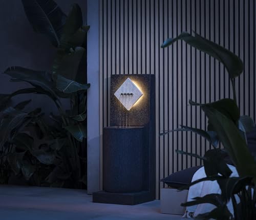 Dehner Gartenbrunnen Triton, Terassenbrunnen frostbeständig, Brunnen für Außen, mit LED Beleuchtung, ca. 96.5 x 36.5 x 33.5 cm, Polyethylen, schwarz