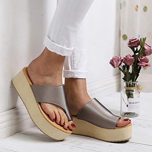 Briskorry Casual damessandalen voor de zomer, sleehak, plateau, sleehak, comfortabel, linnen pantoffels - Image 3