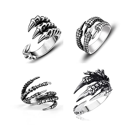 Image of GANGYUN 4 Pcs /Set Adjustable Cobra Snake Starfish Lotus Flower Yoga Finger Ring Open Wolf Eagle Dragon Claw Rings Sets Jewelry