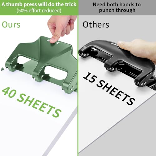 Image of AFMAT 3 Hole Punch Heavy Duty, 40-Sheet Three Hole Punch, 50% Reduced Effort, 3 Hole Puncher for Binder w /Large Chip Tray, 9 /32 inch Holes Diameter, Metal Paper Puncher for Home /Office /School, HP17