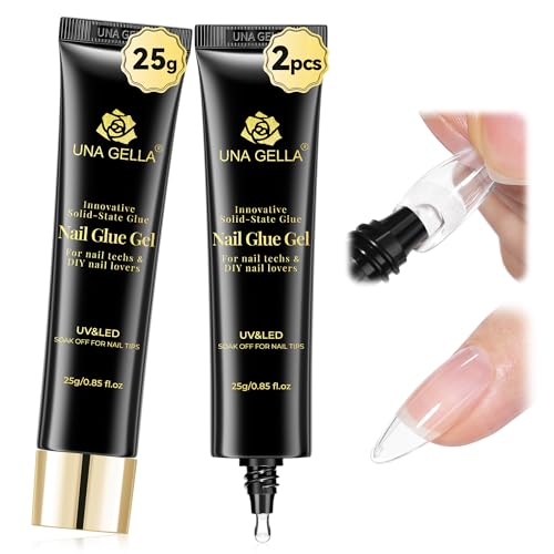 UNA GELLA 2Pcs x 25g Solid Nail Glue Gel U V/LED Light Cured Gel Nail Glue for Nail Tips Strong Long-Lasting Hold Easy to Buff & Soak Off for Nails Extensions Not for Press-On Nails