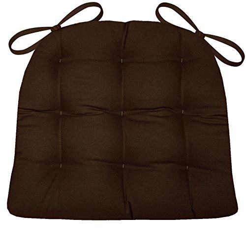 Barnett Home Decor Cotton Duck Brown Dining Chair Pad with Ties - 19 x 19 Size Large Chair Cushion - Latex Foam Fill - Machine Washable, Reversible, Solid Color, 100% Cotton, Made in USA