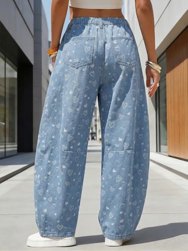 Image of EXLURA Womens Barrel Jeans Wide Leg Y2K Boyfriend Denim Pants Hip Hop Vintage Baggy Jeans Cotton Mid-Low Elastic Waist Pants