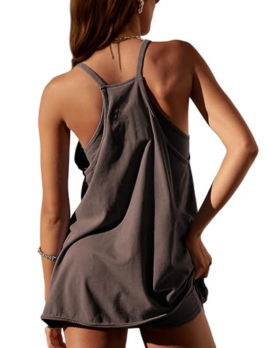 Image of Lianlive Women Athletic Mini Dresses Built-in Shorts Set Summer Sleeveless Sundress Hot Shot Mini Dress