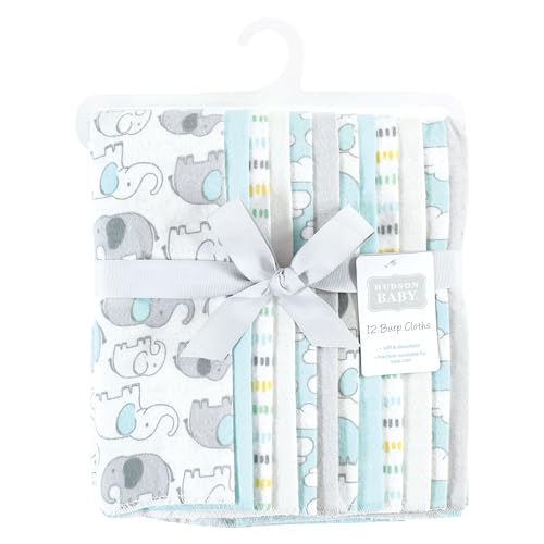 Image of Hudson Baby Unisex Baby Cotton Flannel Burp Cloths Bundle, Neutral New Elephant, One Size