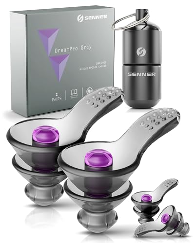Senner ® DreamPro | Tapones para dormir tranquilamente - Protección auditiva en entornos ruidosos, para dormir de lado (SNR 29dB) - Anti ronquidos - Hipoalergénicos, 2 tamaños, Estuche aluminio