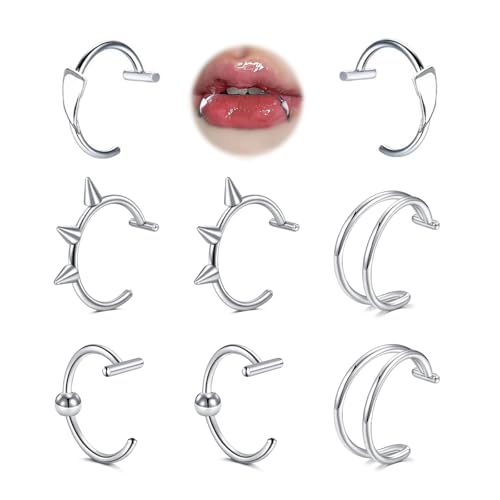 MODRSA Silver Fake Lip Piercing 4 Pairs