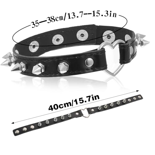 LLOUSSAK PU Leder Choker Schwarz, Halskette Halsband Damen Punk Herz Halskette verstellbares Halsband Choker Kette für Damen Halloween Geburtstag Party Rollenspiele