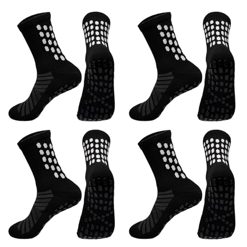 vibsteps 4 Pairs Anti Slip Soccer Grip Socks for Men & Youth Breathable Mesh Non Slip Football Socks for Academy Players Black