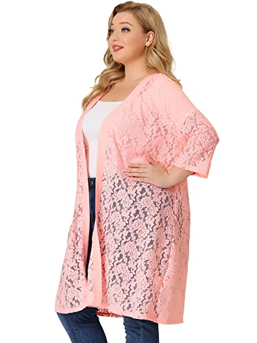 Image of Agnes Orinda Plus Size Cardigans for Women Lace Cardigan Lightweight Crochet 3 /4 Sleeve Cover Up Jacket