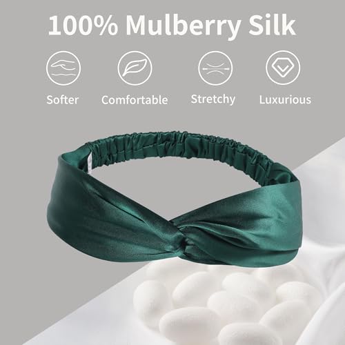 Image of ZLYC Mulberry Silk Headband for Women's Hair, Solid Dark Green