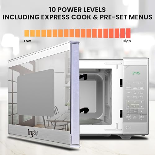 Image of Total Chef 0.7 Cu. Ft. Countertop Microwave Oven, 700W Small Microwave for Kitchen, Stainless Steel Compact Microwave Countertop with Digital Touch Controls, Child Safety Lock, 10-Inch Turntable