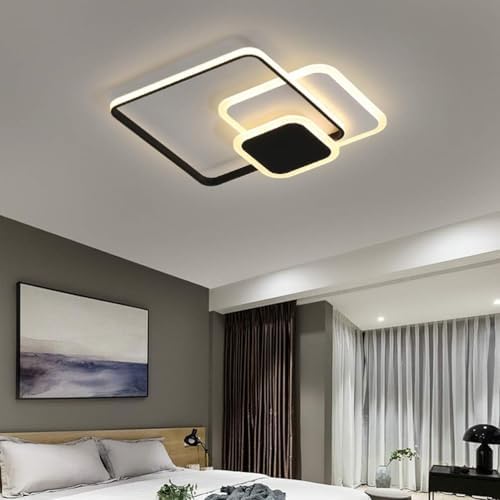 LYMSXAZOU Flush Mount Ceiling Light, Dimmable Remote Control, Modern Square Acrylic Chandelier for Living Room, Dining Bedroom, Hallway Lighting