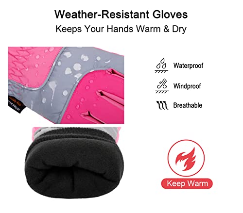 Lullaby Kids Toddler Gloves Girl Gloves For Winter Kid Snow Gloves Waterproof Ski Gloves Kid's Winter Waterproof Snow Gloves, Pink Grey, S(4-6Y) #TOP3