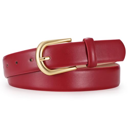 JASGOOD Burgundy Belt Women Belts for Jean Pants with Gold Buckle Fashion Ladies Waist Belt Trend Belts