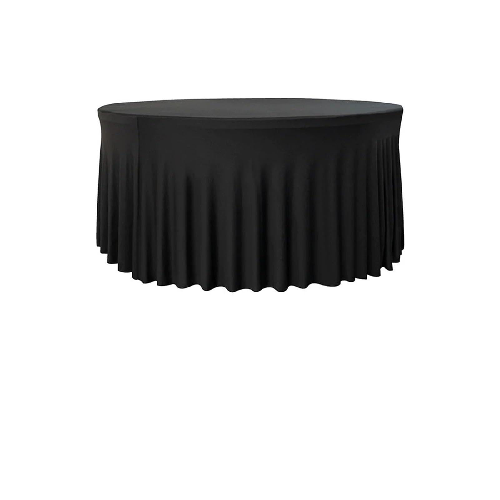 SHENJMAI Round Skirt Tablecloth Pleated Wave Spandex Round Tablecloth Elastic Skirted Cover 4/5/6FT for Banquet Wedding Stain-Resistant Easy Care(Black,5FT 153CM ROUND)