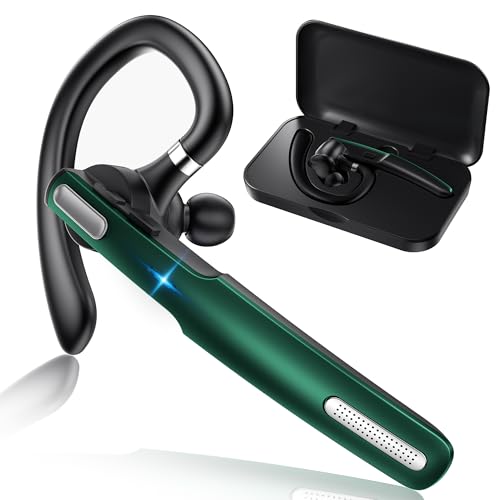 ICOMTOFIT Bluetooth Headset, Wireless Bluetooth Earpiece V5.0 Hands-Free Earphones with Built-in Mic for Driving/Business/Office, Compatible with iPhone and Android (Green)