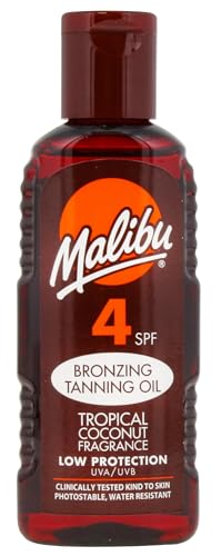 Malibu Sun SPF 4 Bronzing Tanning Oil with Coconut Fragrance, Hydrating Body Tanning Oil with Tropical Coconut Scent, Water Resistant, 100ml