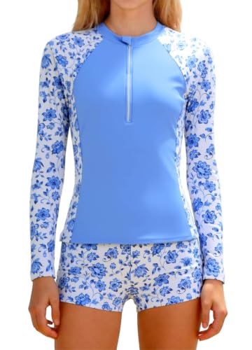 Image of TUONROAD Girls Rash Guard Swimsuit Long Sleeve Padded Bathing Suits 11-16Y