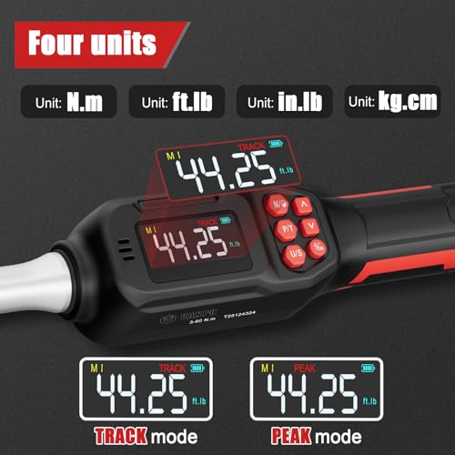 Image of VANPO Adjustable Digital Torque Wrench, 2.2-44.3 Ft.lb /3-60Nm, ±2% Accuracy | Electronic Torque Wrench with 42mm Jaw and 3 /8 inch Drive Ratchet, Buzzer, Vibration and LED Indicator for HVAC and Motorcycle
