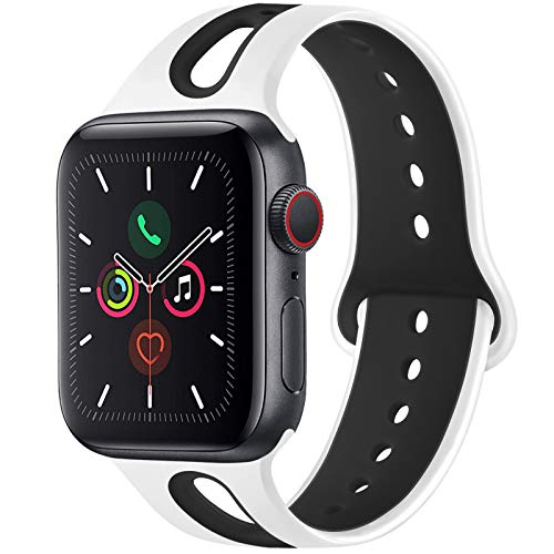 Meliya コンパチブル Apple Watch バンド アップルウォッチ バンド 新デザイン スポーツバンド 交換バンド 柔らかい シリコン素材 apple watch series 5/4/3/2/1に対応 (42mm/44mm M/L, 白/黒)