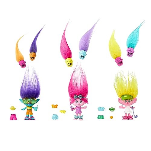 Mattel Trolls 3 Todos Juntos Hair Pops Muñeca pequeña con accesorios sorpresa en el pelo, inspirado en la película, modelos surtidos, juguete +3 años (HNF02)