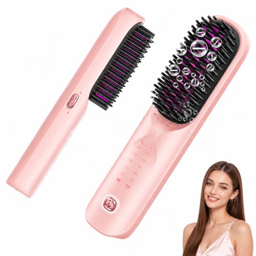 Image of Bopcal Cordless Hair Straightener Brush, 10000mAh Ionic Heated Comb, 6 Temp | Portable Rechargeable Hair Styling Brush with MCH Fast Heating, Ceramic Ionic Care, Anti-frizz Smoothing for Travel Use