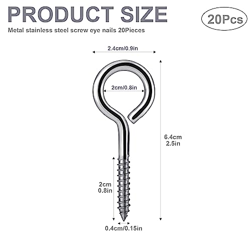 20 Stück M5 x 65 Ösenschrauben Ranken Ösenschrauben Haken Metall Schraubhaken Heavy Duty 304 Edelstahl selbstschneidend Ring Schraube Nägel Ösen Schraube für DIY Kork Handwerk Hängende Holzrahmen
