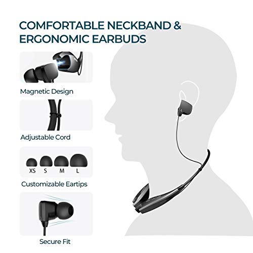Mpow Jaws Gen5 Bluetooth Headphones 18H Playtime for Work from Home, V5.0 Wireless Neckband Headphones Online Teaching & Conference, Bluetooth Headset Call Vibrate & CVC6.0 Noise Cancelling Mic, Black