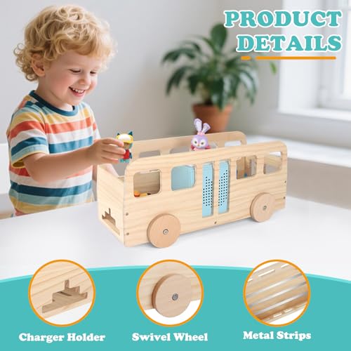 Image of Bus for Tonies Box 1 /2 Organizer Shelf Storage, Wooden Bus Storage Holder for Toniebox Player Tonies Figures Characters, Display Collection 20~30 Characters, Funny Little Car