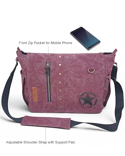 Image of The House of tara Distress Finish Sturdy Cotton Canvas Messenger Bags for Men and Women | Zip Closure, Adjustable Body Strap I Crossbody Sling | External Zip Pockets