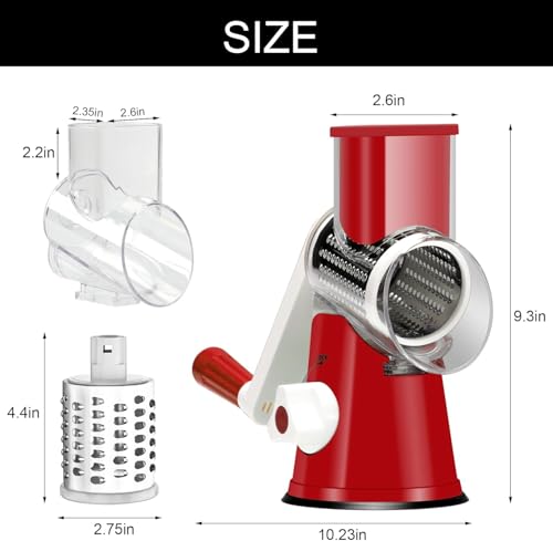 Image of Rotary Cheese Grater Shredder Chopper Round Tumbling Box Mandoline Slicer Nut Grinder for Vegetable, Hash Brown, Potato with 3 Sharp Drums Blades and Strong Suction Base by Valuetool