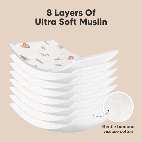 Image of 5-Pack Muslin Burp Cloths Baby Boy, Girl - Very Absorbent Baby Burp Cloth Rags, 8-Layers Viscose Derived from Bamboo Cotton Muslin Towel, Super Soft Spit Up Rags, No Shrink Washcloths (Wilderness)