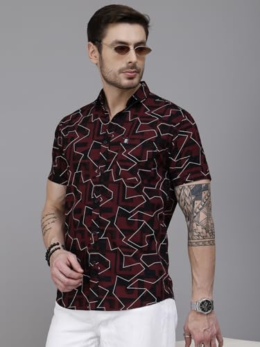 Image of Majestic Man Slim Fit Floral Printed Pure Cotton Casual Half Sleeve Shirt