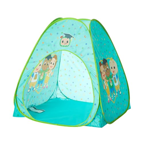 Cocomelon 3 Piece Slumber Set with Kids Indoor Outdoor UPF 30+ Pop Up Play Tent with Pillow and Flashlight