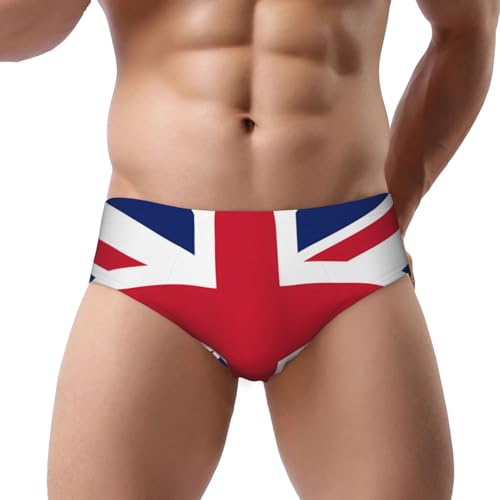 Men's Triangle Briefs - Comfort Soft Stretch British Flag Print Classic Fit Underwear, with Contour Pouch, Black, L