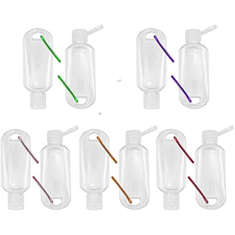 Travel Plastic Clear Keychain Bottles, Empty Squeeze Bottles with Flip Cap, Small Refillable Containers for Toiletry Shampoo Lotion Soap, 10 Pack, 50ml Cover