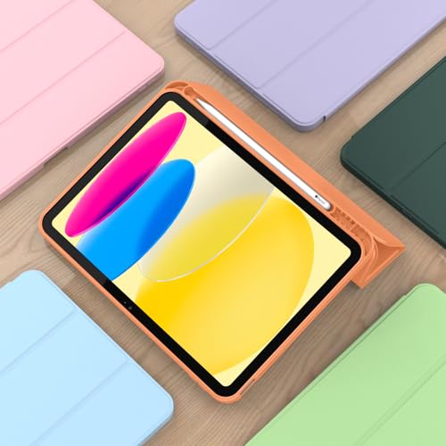 Image of ToaPoia Case for iPad (A16) 11 Inch 2025 /iPad 10th Generation 10.9 Inch 2022, Slim Trifold Stand Protective Cover with Pencil Holder and Soft TPU Back,Support Auto Sleep /Wake (New Orange)