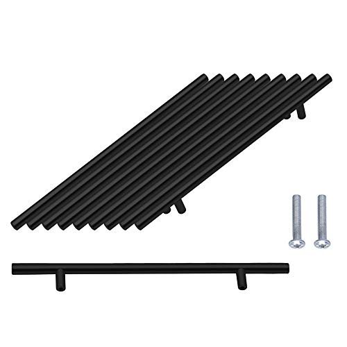 SPDYCESS Mango de Barra en T 10 Piezas Tiradores Puerta Armario Cepillados Hardware Acero Inoxidable para Armarios de Cocina, Cajones, Muebles, Tirador Centros de Agujeros 192 mm Negro