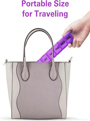 Image of BUG HULL Weekly Pill Organizer Large 2 Packs, Extra Large Travel Pill Organizers, Pill Box 7 Day, Travel Pill Case, Medicine Pill Organizer for Vitamins, Supplements and Medication (White+Purple)