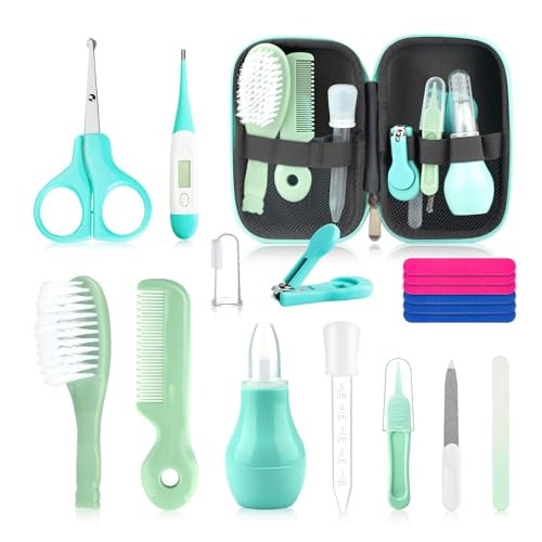 Baby Grooming Kit for Boys Girls Safety Newborn Nursery Essentials Grooming Set Gift for First-time Parents Green 18 in 1