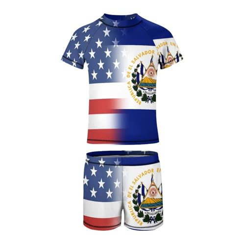 American and El Salvador FlagChildren's Casual Swimsuit Set - Simple and Versatile10-12Y（150cm）2