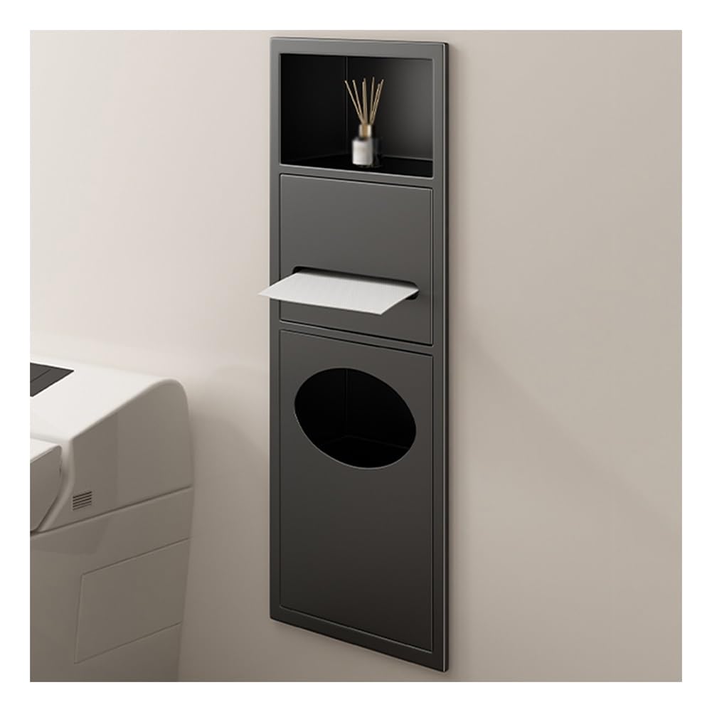 HADECOLL Stainless Steel Bathroom Niche, Recessed Organizer Shower Shelf With Garbage Can, Waterproof Wall-inserted Storage Caddy,Black-63X20X13.5cm