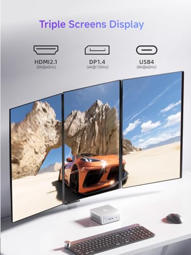 Image of MINISFORUM UM870 Slim Mini PC AMD Ryzen 7 8745H(8C /16T), Mini Desktop Computer 32GB DDR5 RAM 1TB SSD, USB4 /HDMI /DP 8K@60Hz Output, 2.5G LAN Port, 4xUSB Ports, WiFi 6E, BT5.3, AMD Radeon 780M Graphics