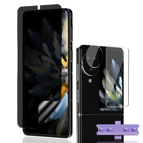 Phlleyaa Sichtschutz Schutzfolie für OPPO Find N3 flip Weich TPU 1 Stück + Kamera Bildschirmschutzfolie 1 Stück + Panzer Schutz Glas Kameraschutz 1 Stück,Anti Spy Panzerfolie für OPPO Find N3 flip