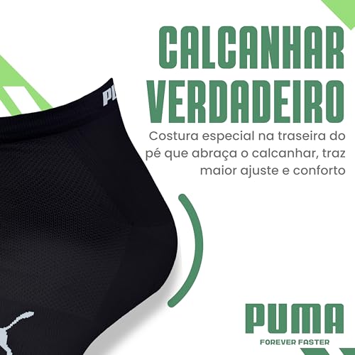 PUMA Kit 5 Pares Meia Cano Curto Esportiva com Faixa Tensora e Dry Unissex Adulto, 5 Pretos, 39-43