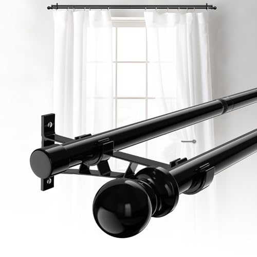 Double tringles à rideaux pour fenêtres 78-370cm, 25 mm de diamètre Heavy Duty Epissure réglable Décorative Blackout Tringles à rideaux pour fenêtres...