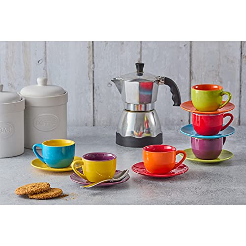 BIA Harlequin Espresso Cups & Saucers, Multi-coloured, 100ml (3oz), Set of 6
